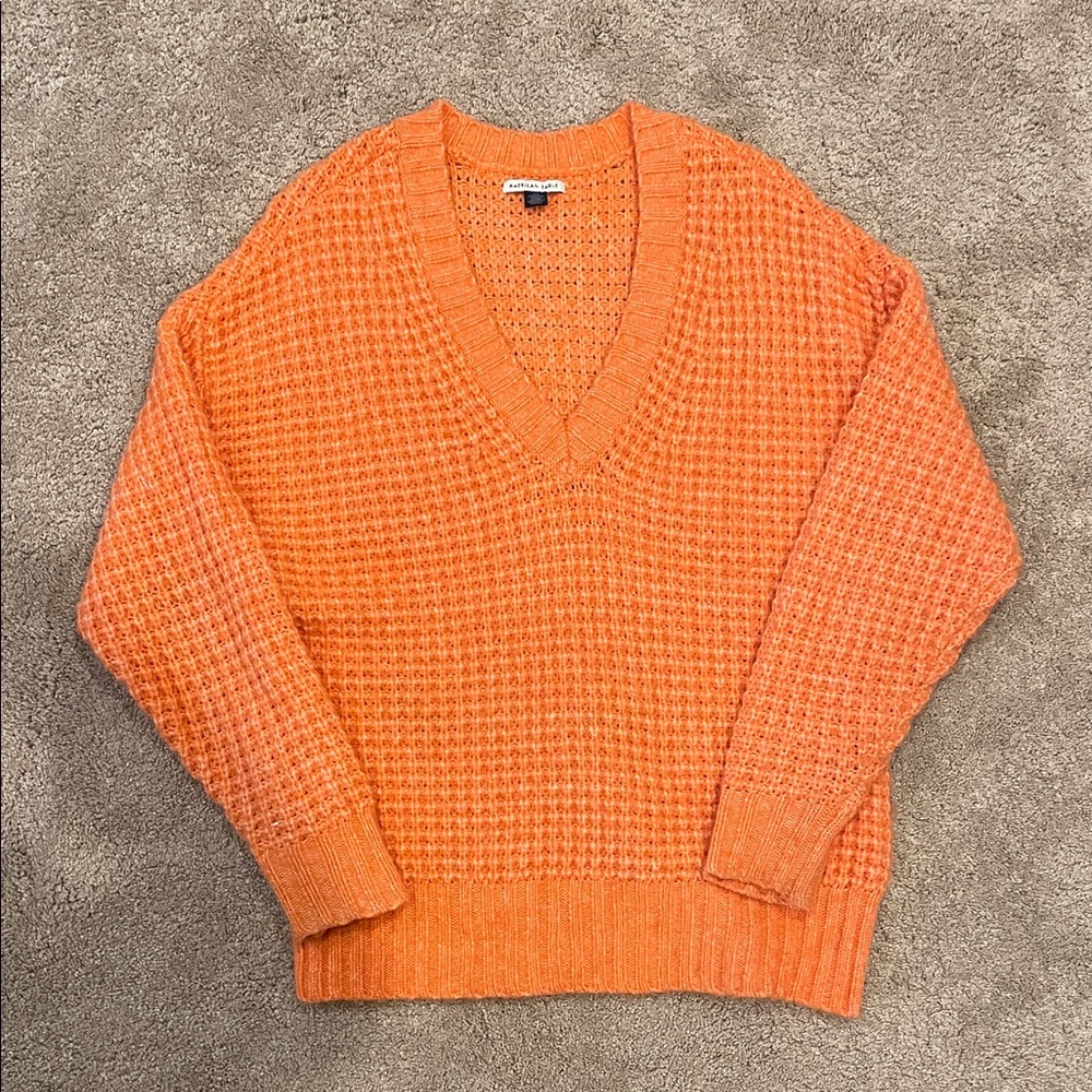 American Eagle Outfitters Vibrant Orange Knit Sweater